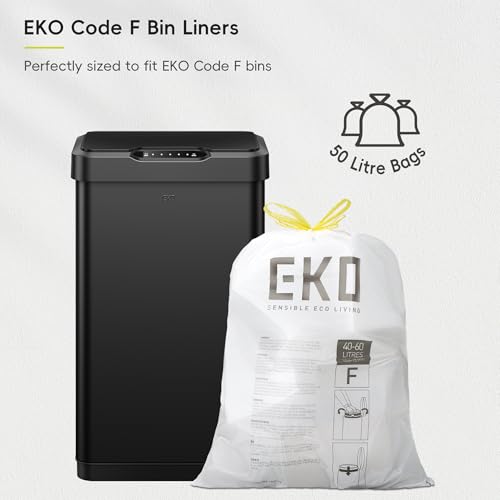Image of EKO Mirage-T 50 Liter / 13.2 Gallon Touchless Rectangular Motion Sensor Trash Can or Recycling Bin, Brushed Stainless Steel Finish (Matte Black)