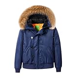 Giacca invernale da uomo con collo di pelliccia, giacca calda con cappuccio parka spesso per esterni, Blu, Large