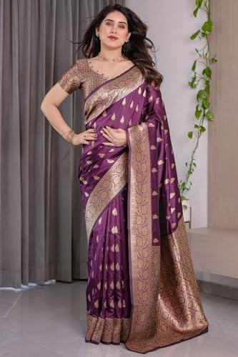 Image of SGF11 Women's Kanjivaram Soft Silk Saree With Unstitched Blouse Piece