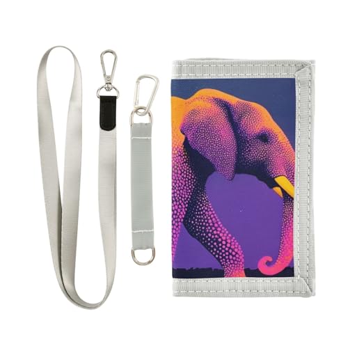 FOLIOSA Kids Wallet for Boys Girls Elephant Surreal Print Youth Wallet with Zipper Pocket Card Holders, Novelty Wallet 4.9×2.9 in