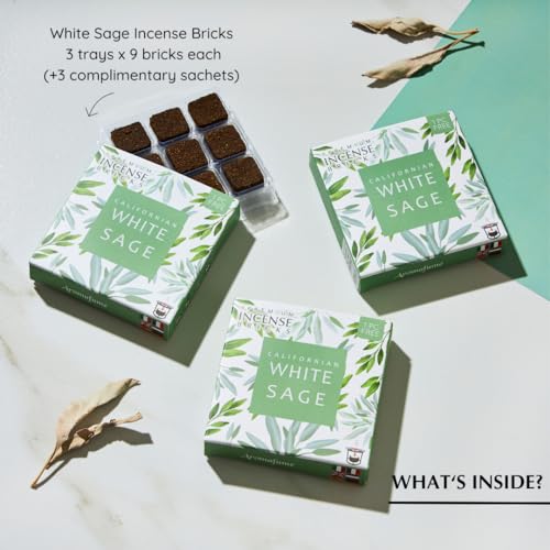 Image of Californian White Sage Smokeless Incense Bricks by Aromafume | 3 Trays x 9 Bricks | Refill Pack | Sage Incense for Positivity, Festive Gift | Sage Leave Extracts for Cleasing Home
