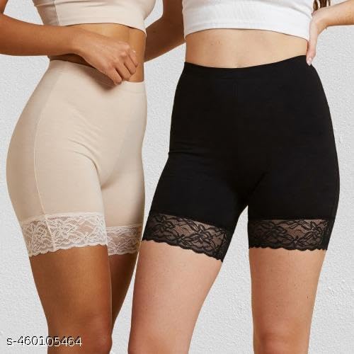 Image of Women Cotton Blend Stretchable Skinny Shorts - Soft 4-Way Stretch Safety - Comfortable Inner for Skirts, Dresses & Kurtis - Breathable Anti-Chafing Fabric