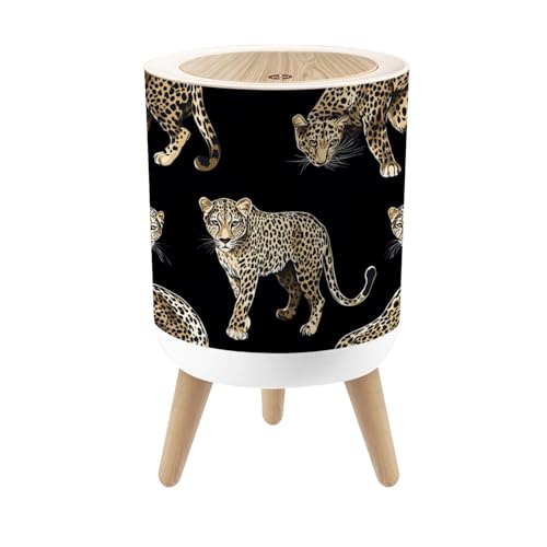 Papelera pequeña con tapa y patrón leopardo de 7 litros