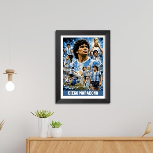 Image of TenorArts Diego Maradona Argentina Poster Worldcup Themed Laminated Photo Frame Painting with Matt Finish Black Texture (12 inches x 9inches)