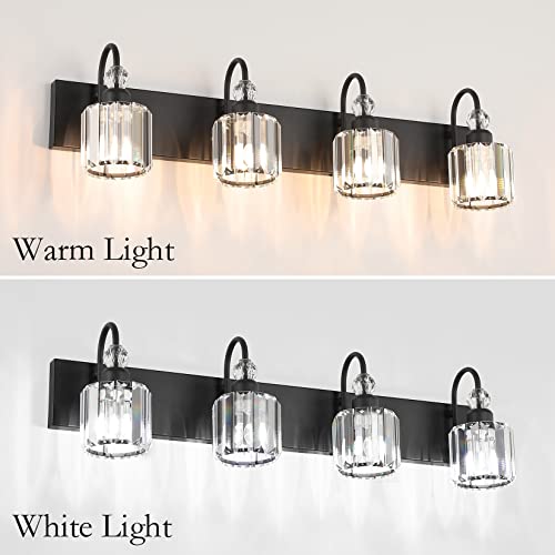 Image of Ralbay Modern Black Vanity Light - 4-Light Crystal Bathroom Wall Light Fixtures in Matte Black