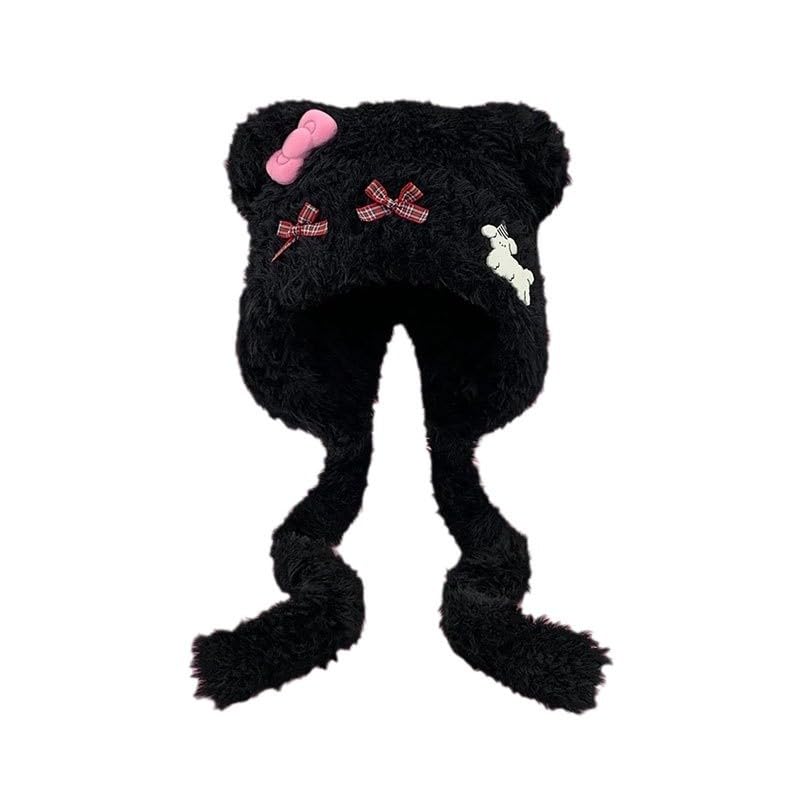 1-3 PIÈCES Mignon Bonnet Oreillettes Chapeaux Bowknot Déco en Peluche Tricoté Femmes Chapeau d'hiver Taille Unique Adultes Enfants Bonnet Moelleux