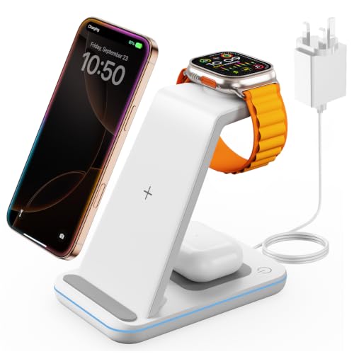 GEEKERA 3-in-1 Wireless Charging Station for iPhone, Apple Watch, AirPods