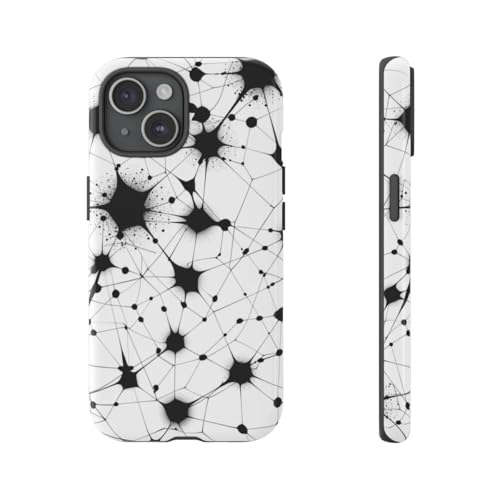 Coque rigide brillante iPhone 15 protection motif abstrait noir blanc