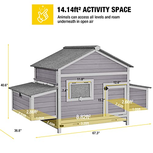 Aivituvin Chicken Coop Duck House with Dual Nesting Boxes for 4-6 Chickens Compatible with Automatic Chicken Coop Door and Extra Run 67.3" L x 36.8" W x 40.6" H - Image 5