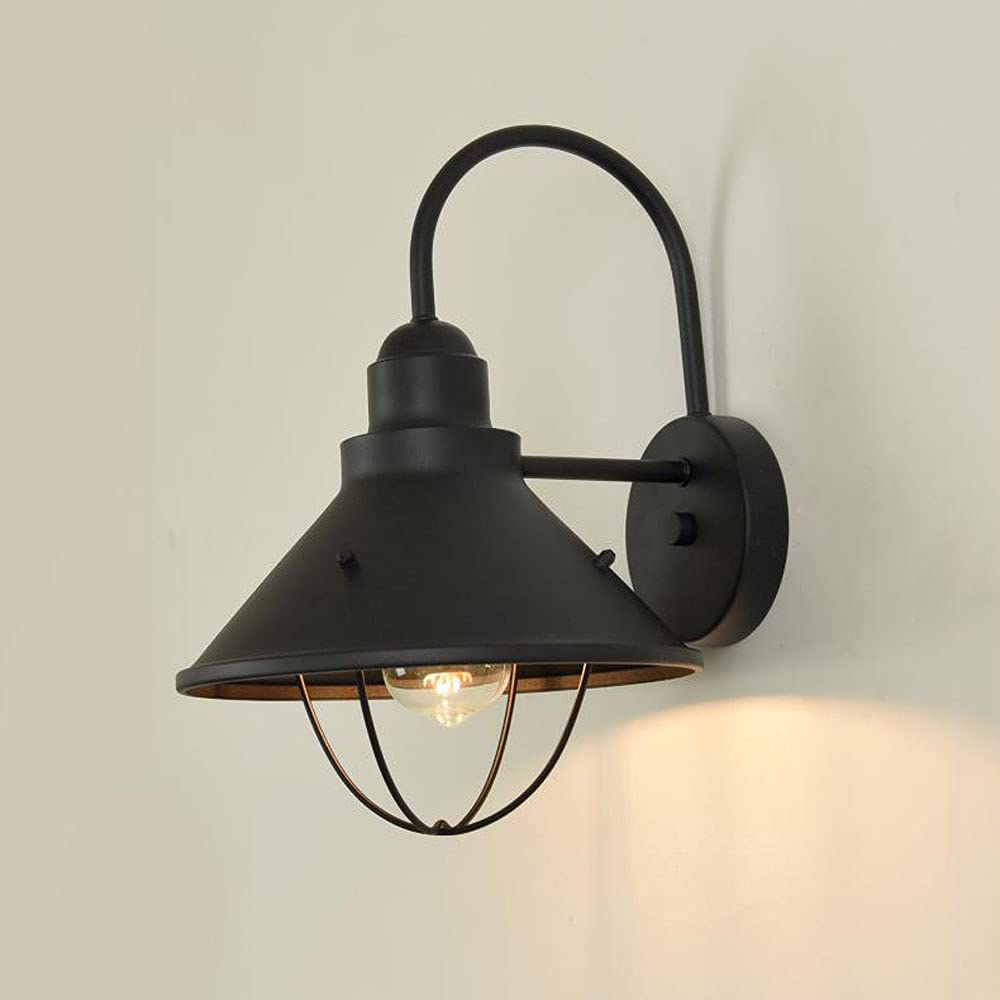 SXSCARKX Outdoor Black Waterproof Gooseneck Barn Light Thickened Chassis Design Wall One-Piece Spinning Lampshade Lamp Cage Ideas Exterior Sconce
