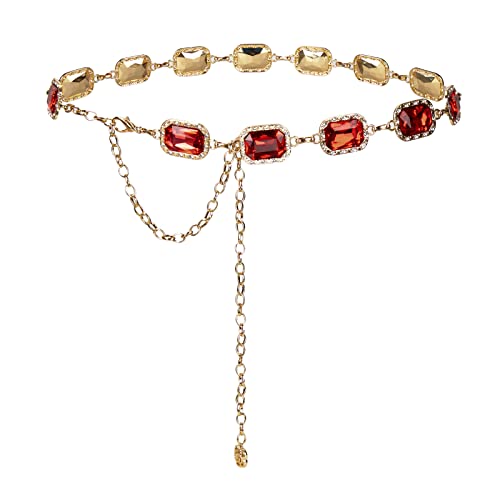 ILuvatar Green Glass Diamond Chain Belt - Metal Women's Western Style Dress Belt