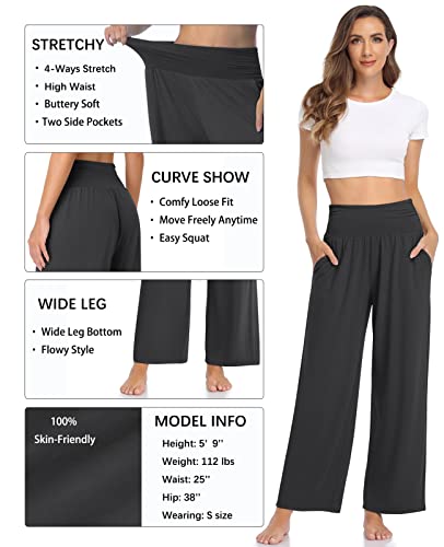 Image of TARSE Womens Wide Leg Pants Casual Loose Yoga Sweatpants Comfy Lounge Pajama Flowy Pants Pockets