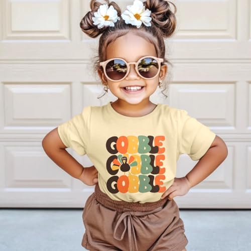 Thanksgiving Shirts for Kids Gobble Turkey T-Shirt Girls Boys Short Sleeve Fall Pumpkin Tee Tops4