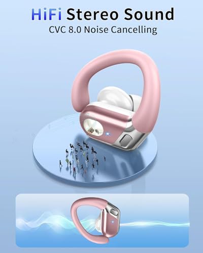 Image of Wireless Earbuds, Bluetooth 5.4 Headphones Sport, 50H Deep Bass Sound Over Ear Buds with 4 ENC Noise Cancelling Mic, Dual LED Display, IP7 Waterproof Earphones with Earhook for Workout /Running /Gym