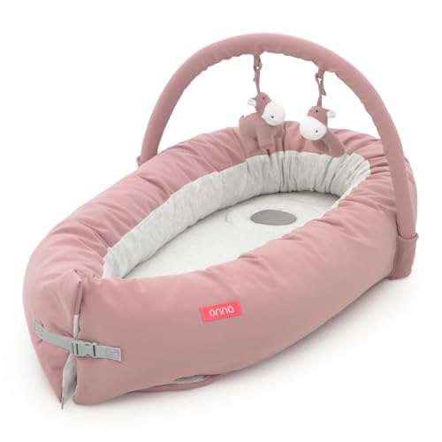 ONNA | Nido Aura para Bebés de 0 a 6 Meses | Con Arco de Juegos | Reposacabezas Transpirable Antiplagiocefalia | Evolutivo y Desmontable | Interior de algodón (Rose Down)