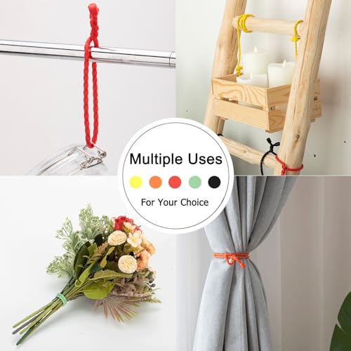 Gesipor 6 PCS 24-Inch Silicone Cable Ties Dia 5mm Reusable Steel-Core Rubber Twist Ties Bendable Cable Ties for Bundling and Holding, All Purpose Cord Tie for Indoor and Outdoor (Black)