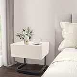 EurHomePlus Mesita de noche moderna con cajón, MDF, acero, para dormitorio y salón, 50 x 40 x 45 cm (blanco crema)