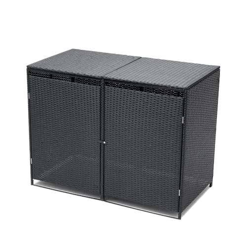 Warmiehomy Double Wheelie Bin Storage Wheelie Bin Shed Outdoor Garden Hideaway Bin Store Storage for 2 Wheelie Bins 147 * 76.5 * 111cm Black