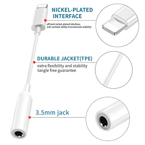 Headphone Adapter Compatible with iPhone X/Xs/XS max 8/8 Plus 7/7 Plus3.5mm Converter Earphone Accessories Splitter Audio Jack Cable Earbud Support iOS 12