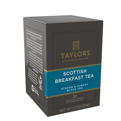 Image of Taylors of Harrogate Scottish Breakfast Black Tea Individually Wrapped Bags, 20 Count (Pack of 6), Strong, Malty and Full, Caffeinated, Enjoy Hot or Iced, 120 Teabags Total