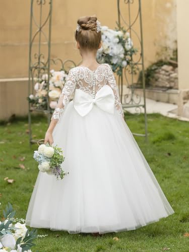 Flower Girl Dresses for Wedding Puffy Tulle Princess Pageant Dress with Bow-Knot Lace Applique Formal Ball Gonws2