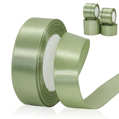 POPOYU Sage Green Satin Ribbon Rolls 25MM X 23M, Double Sided Satin Polyester Ribbon for Fabric DIY Art & Crafts, Hair Bows