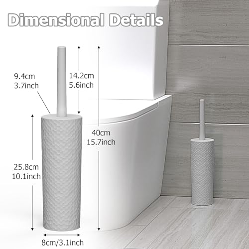 Image of Topsky 2 Pack Compact Toilet Brush & Holder Set, Plastic Round Barrel Loo Brush with 2 Replacement Toilet Brush Head, Durable for Bathroom Toilet, Gray