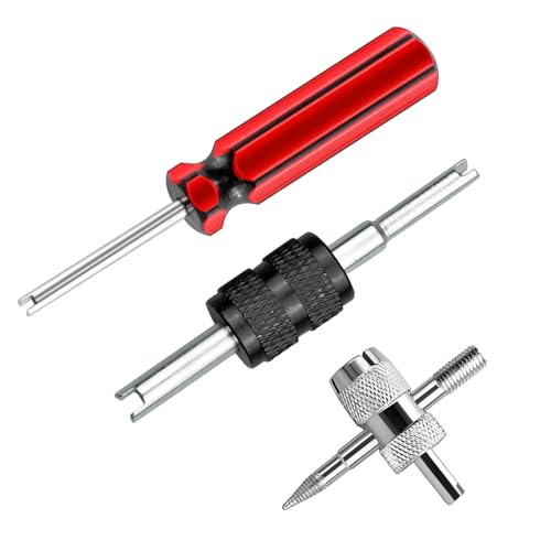 Image of Osilly 3PCS Car Tire Valve Stem Tools, Single Dual Head Vehicle A /C Valve Core Remover Puller, 4 Way Auto Air Conditioning Line Repair Tyre Wrench Tool, Universal for Bicycle RV Truck (Black)