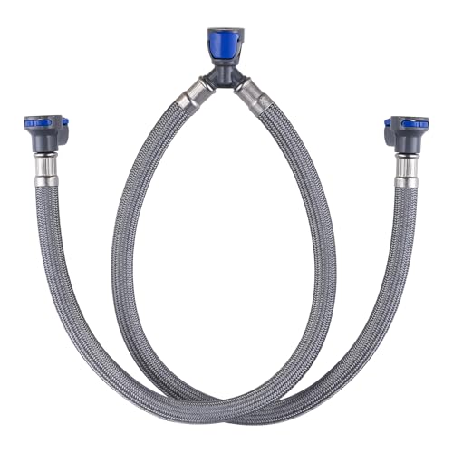 Quick Connect Faucet Hose Replacement 16 Inch Hot & Cold Water Supply Lines for Widespread Faucet Bathroom 3 Holes Faucet Water Mixer Line with Fast Lock