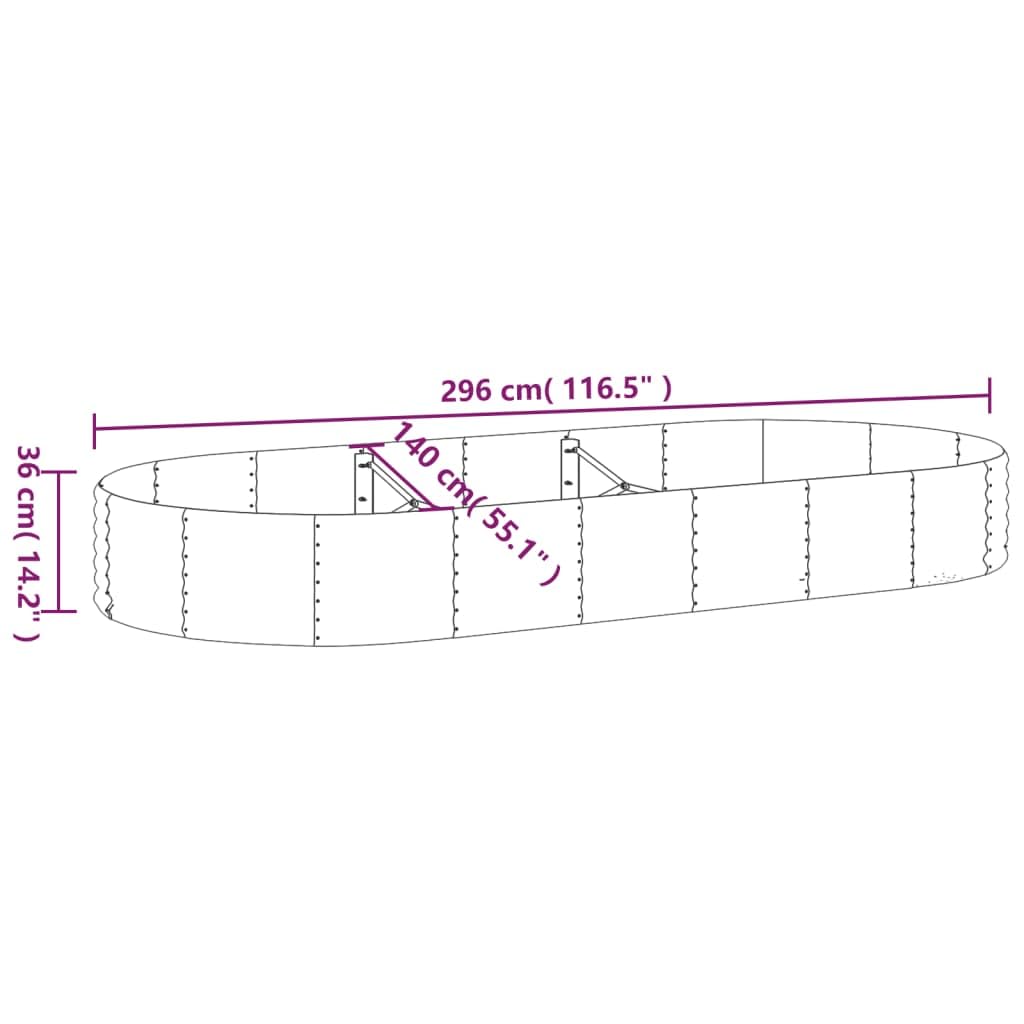 Jardinera ovalada de acero galvanizado verde 296 x 140 x 36 cm para jardín, balcón, terraza, resistente a las heladas con almacenamiento de agua, caja grande para hierbas, verduras y macetas