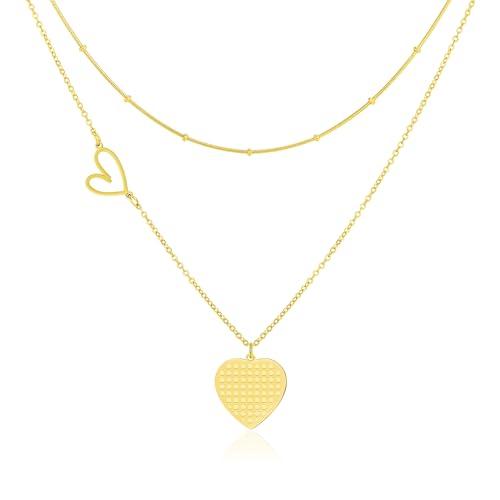 Image of Linawe Gold Layered Necklace, Heart Choker Pendant Necklaces for Women Trendy, Gold Plated Stainless Steel Stacked Necklace, Y2K Preppy Cute Double Heart Jewellery, Lover Necklace