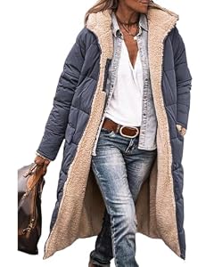 Wintermantel Damen Lang Winterjacke Elegant Puffer Jacke Warm Gefüttert Winterparka Winter Mantel Parka Steppmantel Reißverschluss Daunenmantel mit Kapuze Pufferjacke und Taschen Elegante für Herbst