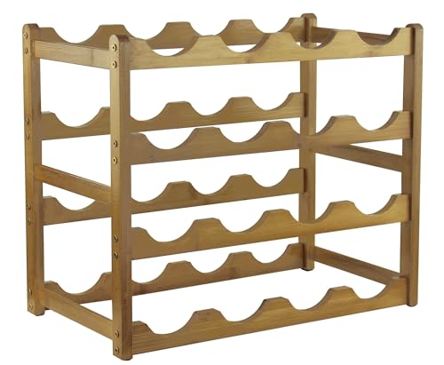 FUREINSTORE Botellero Vino de Madera Bambú | Estante Organizador Expositor Autoportante de 16 Botellas | para Mesa Bar Cocina Bodega Encimera Almacenamiento Hogar (Marrón, 4 Niveles 16 Botellas)