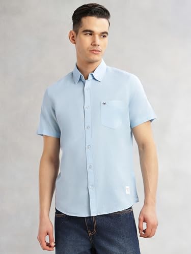 Image of Thomas Scott Men's | Solid | Half Sleeve | Slim Fit | Linen Blend | Spread Collar | Casual Shirt