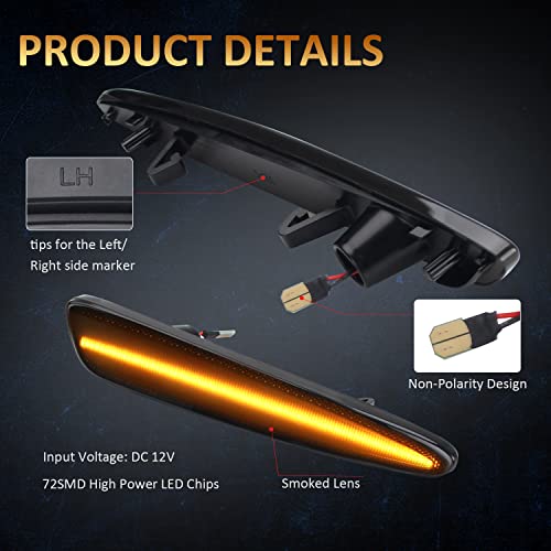 D-Lumina LED Side Marker Lights Smoked Lens for Chevy Corvette C6 2005 2006 2007 2008 2009 2010 2011 2012 2013 Front Bumper Side Lights Amber LED Turn Signal Sidemarker Replacement 2 Pieces - Thumbnail 5