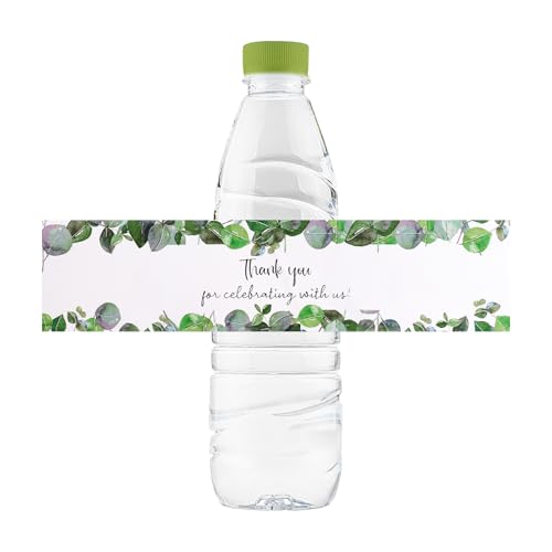 URROMA 100 Pcs Thank You Wedding Water Bottle Labels Stickers, Greenery Bridal Shower Bottle Wraps Engagement Party Favors Decorations Supplies
