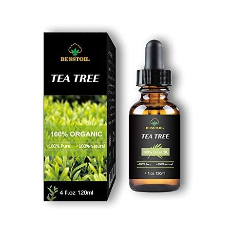 Tea Tree Essential Oil 100% Organic Pure and Undiluted, Face Nails Hair and Diffuser, Treatment for Acne (120 ml) Cover