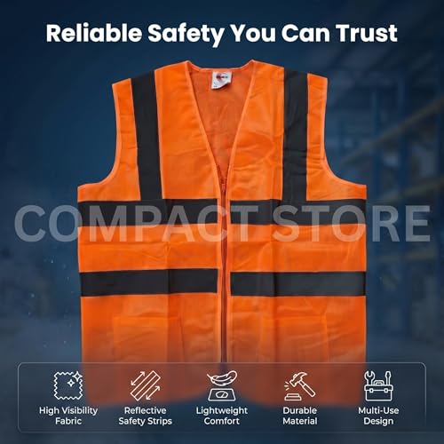 Image of Safety Jacket for Men and Women | Reflective High Visibility | Ideal Unisex Safety Jacket for Construction & Road Safety | Used in Airport, Construction, Traffic- Orange