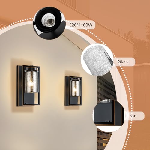 Image of Oil Rubbed Bronze Wall Sconce Wall Lighting 1-E26 Lights Bathroom Mercury Pressed Glass Wall Light Fixtures Indoor Vanity Lights Hallway Bedroom Basement Doorway Use