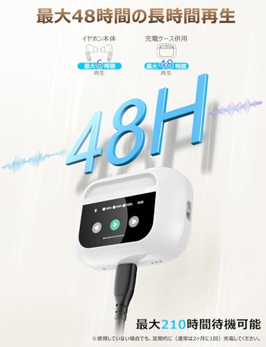 イヤホン Bluetooth ワイヤレスイヤホン【2026年新登場】 Bluetooth5.4 多機能タッチスクリーン ANC 対応 AIスマート IPX7防水 ENC通話 最大48時間再生 ブルートゥースイヤホン HiFi音質 接続瞬時 Type-C充電 小型/軽量iPhone/Android対応 運動/ゲーム/テレワーク/通学/通勤/WEB会議/音楽用(白) 商品画像4