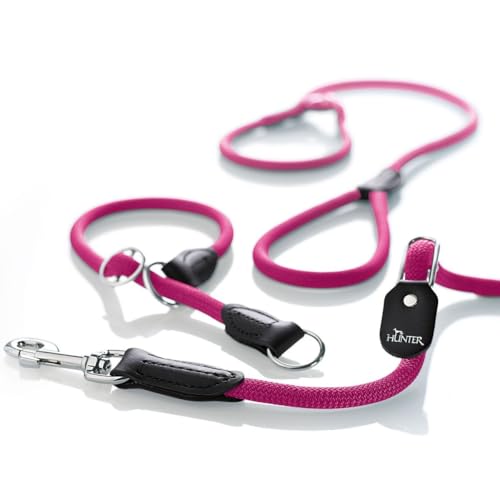 HUNTER Hundeführleine FREESTYLE, Farbe: himbeer, robustes Polyamid-Tau, wetterfest, angenehm weich, griffig & pflegeleicht, mit Lederkappen, Größe: 10/110