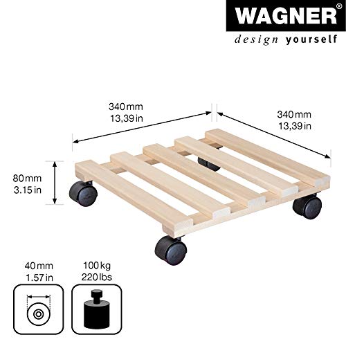 WAGNER Pflanzenroller PALETTI 34 x 34 x 8 cm I Pflanzenroller für Innenbereich I Blumenroller aus FSC®-Massivholz, Buche Natur I Kübelroller aus Holz I Tragkraft 100 kg I Made in EU - 20033501