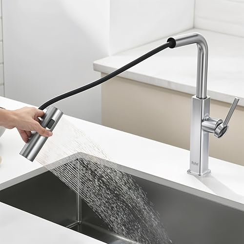 Image of Ruhe Arrow Kitchen Sink Mixer Pull-Out Sprayer Faucet Single Lever Tap with Triple Flow | 360 Swivel | Hot & Cold Water | Table Mounted Kitchen Sink Tap