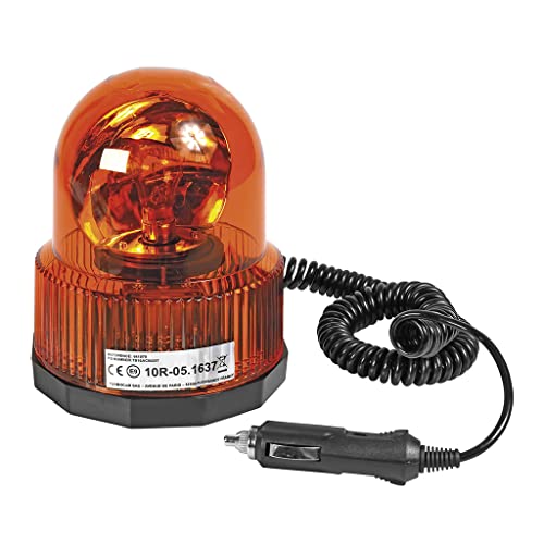 OROK 641979 Gyrophare Orange 12V Aimanté – Gyrophare Rotatif avec Prise Allume-Cigare Câble 3 m – Signalisation Véhicule Agricole, Chantier et...