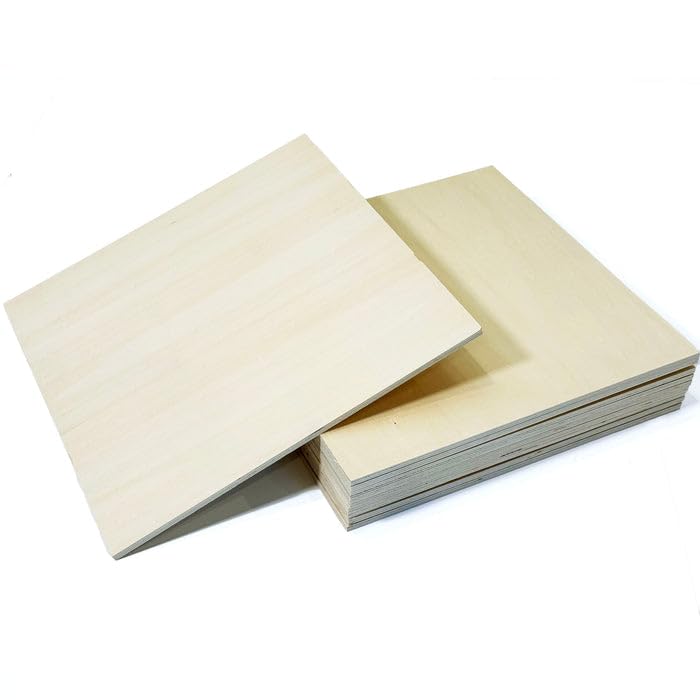 Basswood Plywood Sheets 1/4 Inch – 12x12 Unfinished Wood Sheets for Crafts, Laser Cutting, DIY – 10 Pack