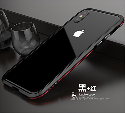 DAYJOY for iPhone X/XS, Dual Color Premium Aluminum Metal Shockproof Bumper Frame Case for Apple iPhone X/XS(Black RED)