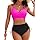 Blooming Jelly Womens High Waisted Bikini Sets Cross 2 Piece Swimsuit Tummy Control Bathing Suit (Large, Pink)