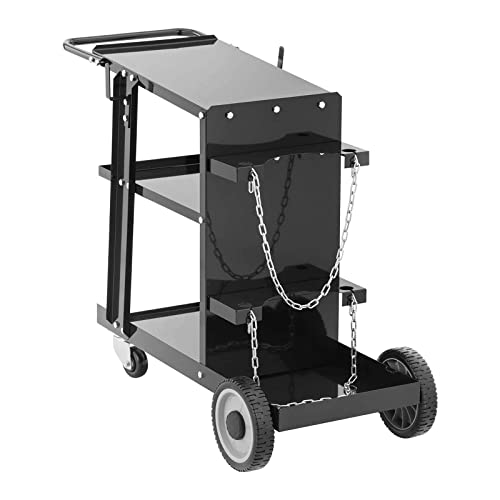 Stamos Welding S-WECA-1 Schweißwagen Schweißmobil Wagen für Schweßgeräte (65 kg, 3 Ablageflächen, Stahl, Gasflaschenhalterung)