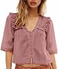 Blusas boho de verano para mujer, manga corta, con encaje, botones, cuello V, gasa, volantes, estilo Y2K 7