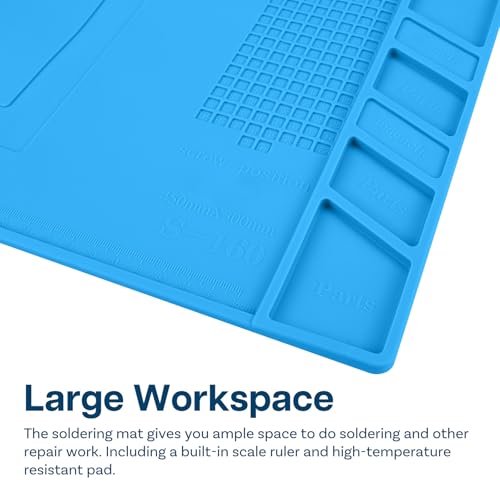 MMOBIEL Reparatur- und Lötmatte Silikon - 45 x 30 cm – Silikonmatte Hitzebeständig bis 500°C - Werkbankmatte für Lötarbeiten, Handy-, Computer- und Elektronikreparaturen - Silikon-Lötmatte – Blau